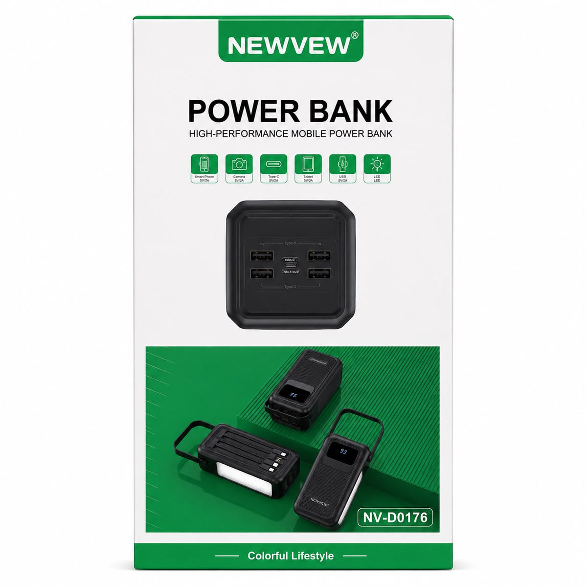 Power Bank 50 000 mAh Multifonction avec LED Intégrée – Grande Autonomie & Recharge Multi-Appareils