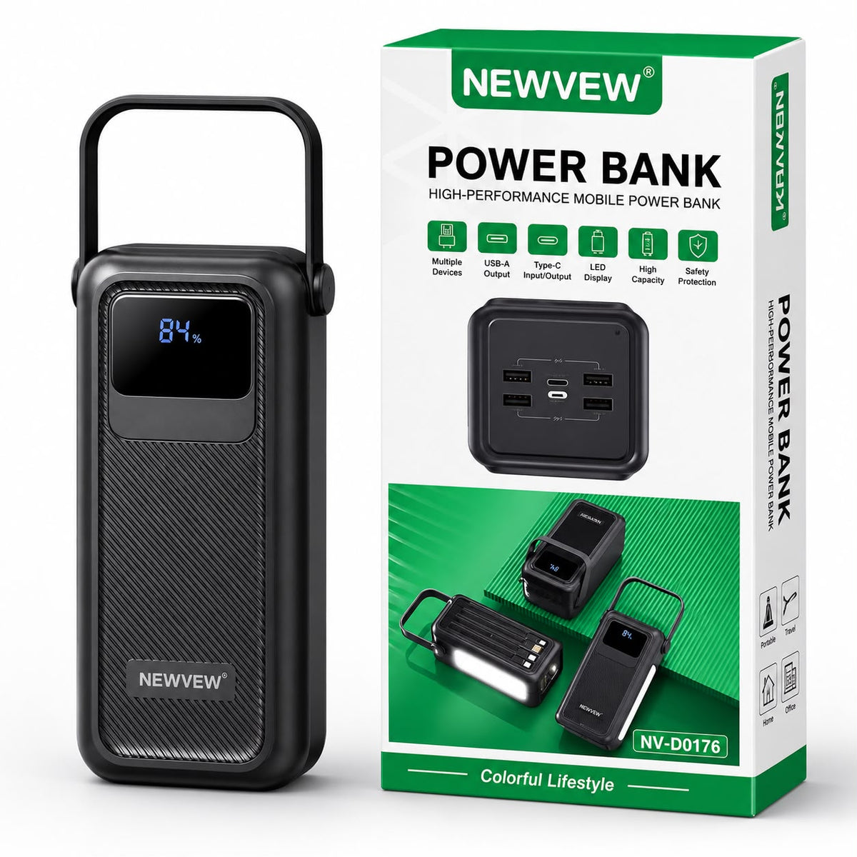Power Bank 50 000 mAh Multifonction avec LED Intégrée – Grande Autonomie & Recharge Multi-Appareils