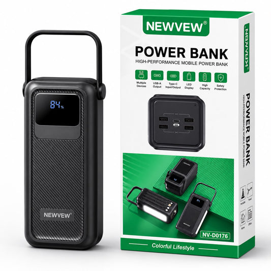Power Bank 50 000 mAh Multifonction avec LED Intégrée – Grande Autonomie & Recharge Multi-Appareils