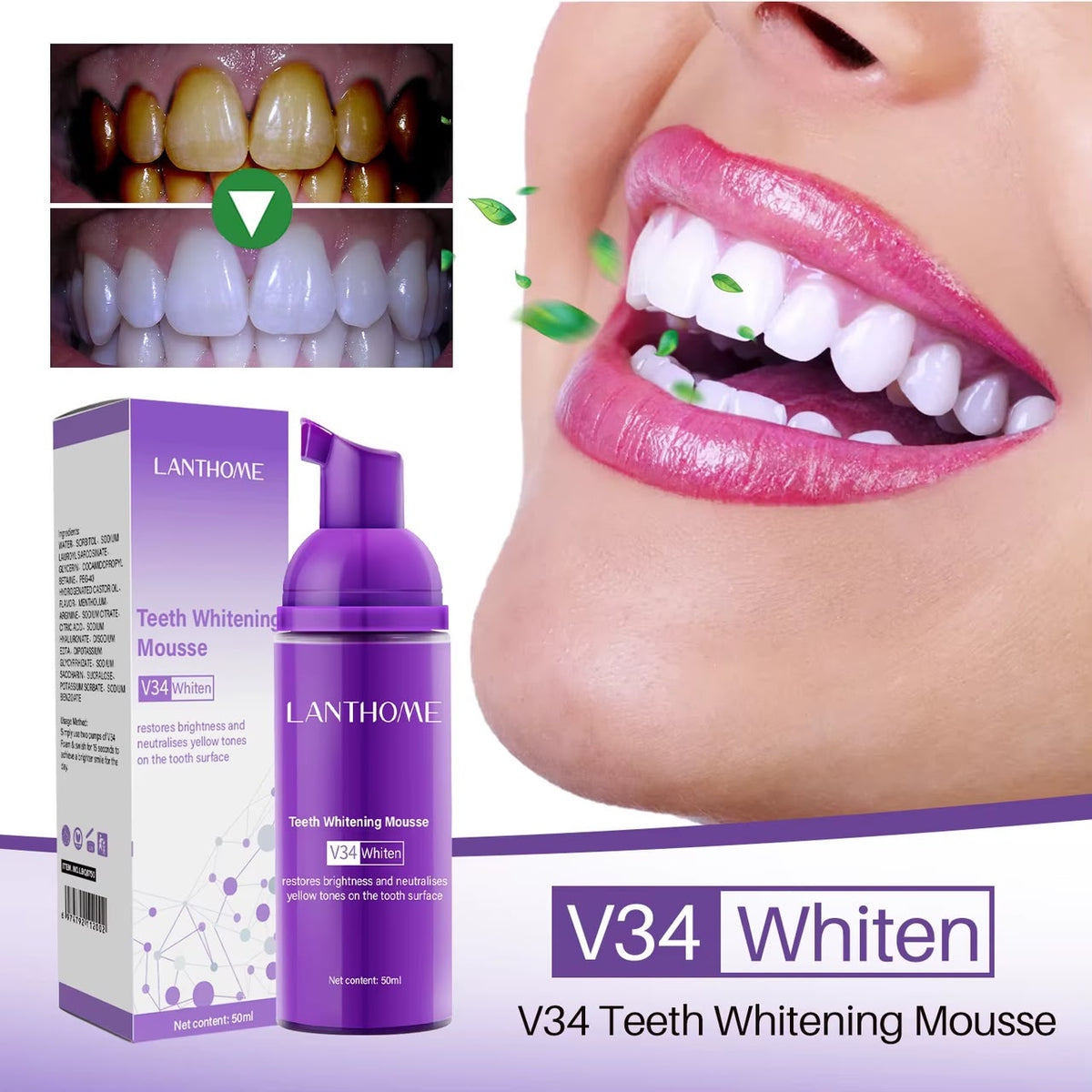 Mousse blanchissante dentaire LANTHOME V34 White — Le secret d’un sourire plus éclatant